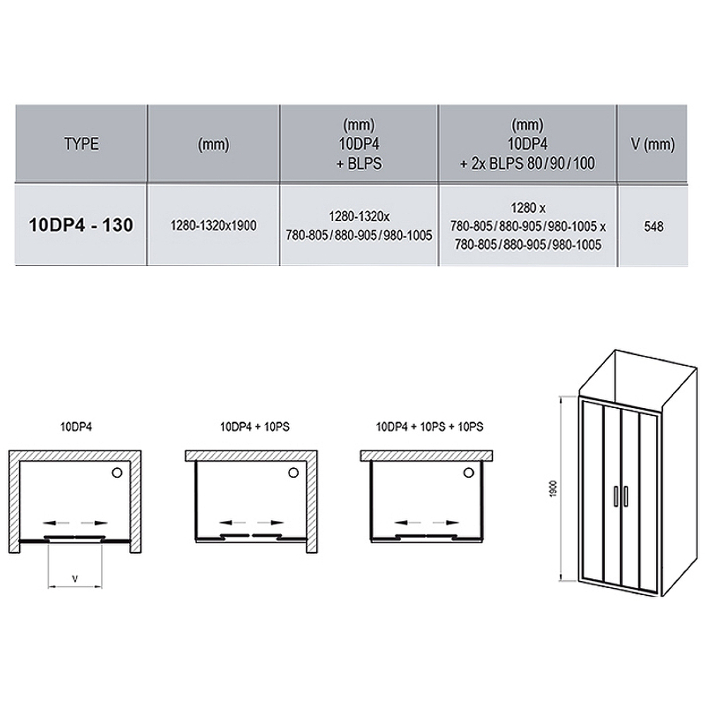 Душевая дверь Ravak 10° 10DP4 130 0ZKJ0C00Z1 профиль Хром стекло Transparent
