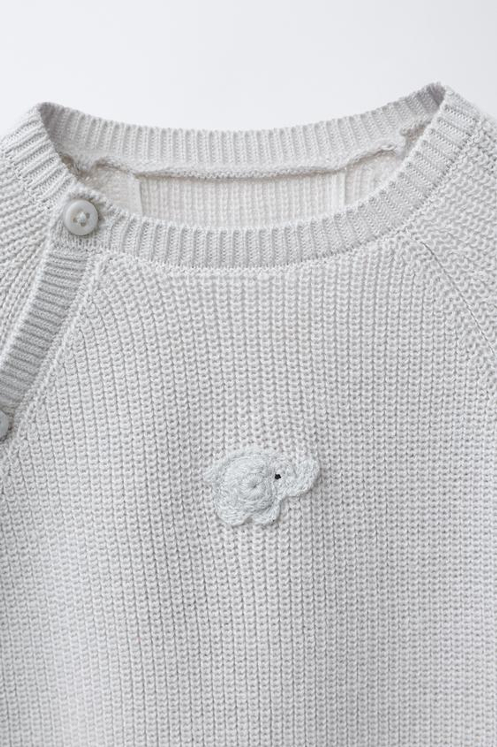 ZARA ЖЕМЧУЖНЫЙ ТРИКОТАЖНЫЙ КОМБИНЕЗОН СО СЛОНОМ, СЕРО-СИНИЙ