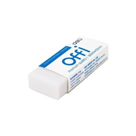 Ластик Deli Offi, 60x24x12мм, белый, прямоугольный, инд упаковка