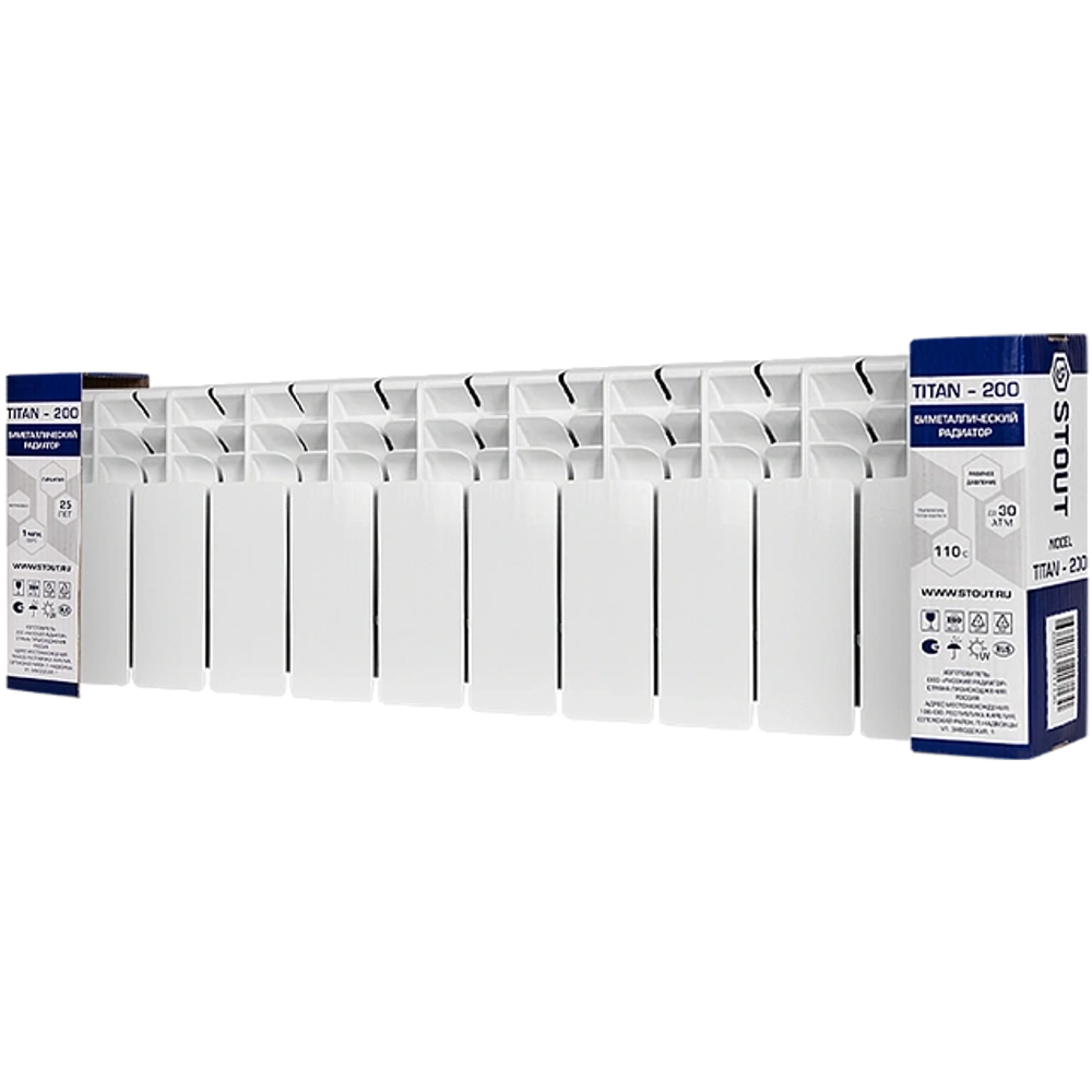 Радиатор биметаллический STOUT TITAN 200 - 10 секций (подключение боковое, цвет белый)