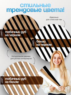 Декоративные самоклеящиеся панели для стен 3д рейки, Белые на черном
