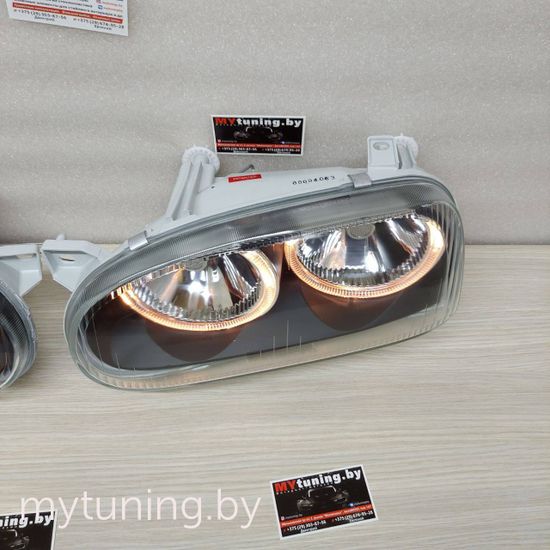 Передние фары VW Golf 3 angel eyes black