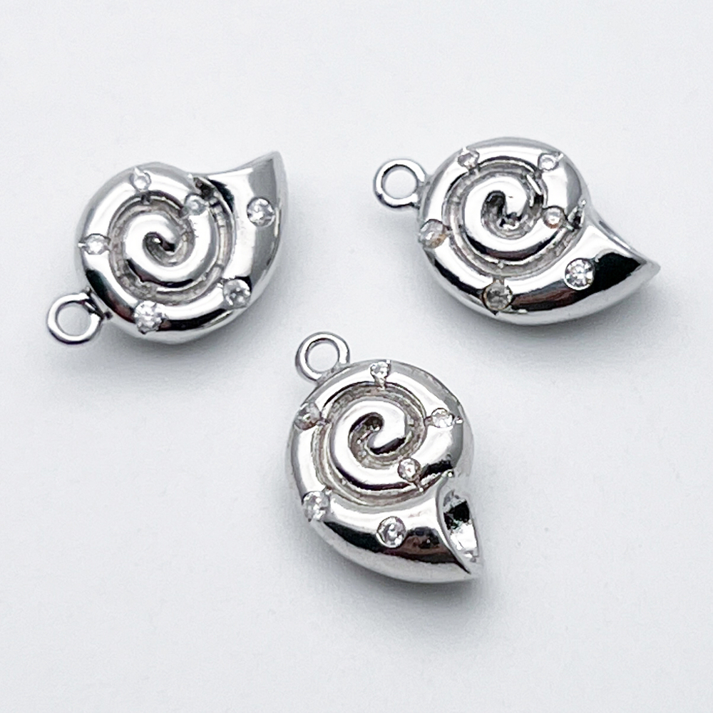 Подвеска Ракушка, цвет серебро (родий), фианиты, размер 14*9 мм, цена за 1 шт