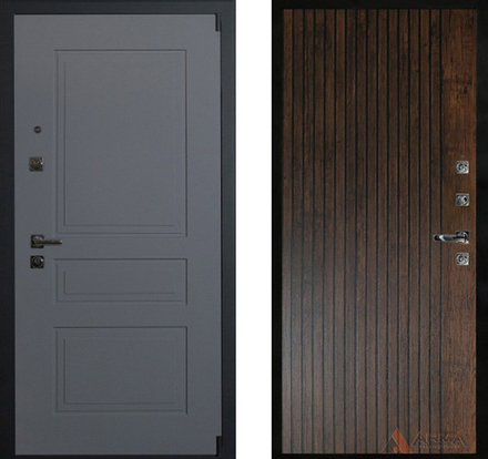 Входная металлическая дверь Нео Ясень 424 Дуб антик+черная патина (фурнитура ХРОМ блестящий)