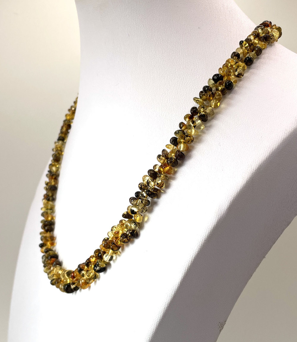 Бусы из цельного натурального янтаря "Коса", 50 см