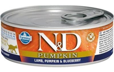 Влажный корм N&D PUMPKIN для кошек с ягнёнком, тыквой и черникой 70г