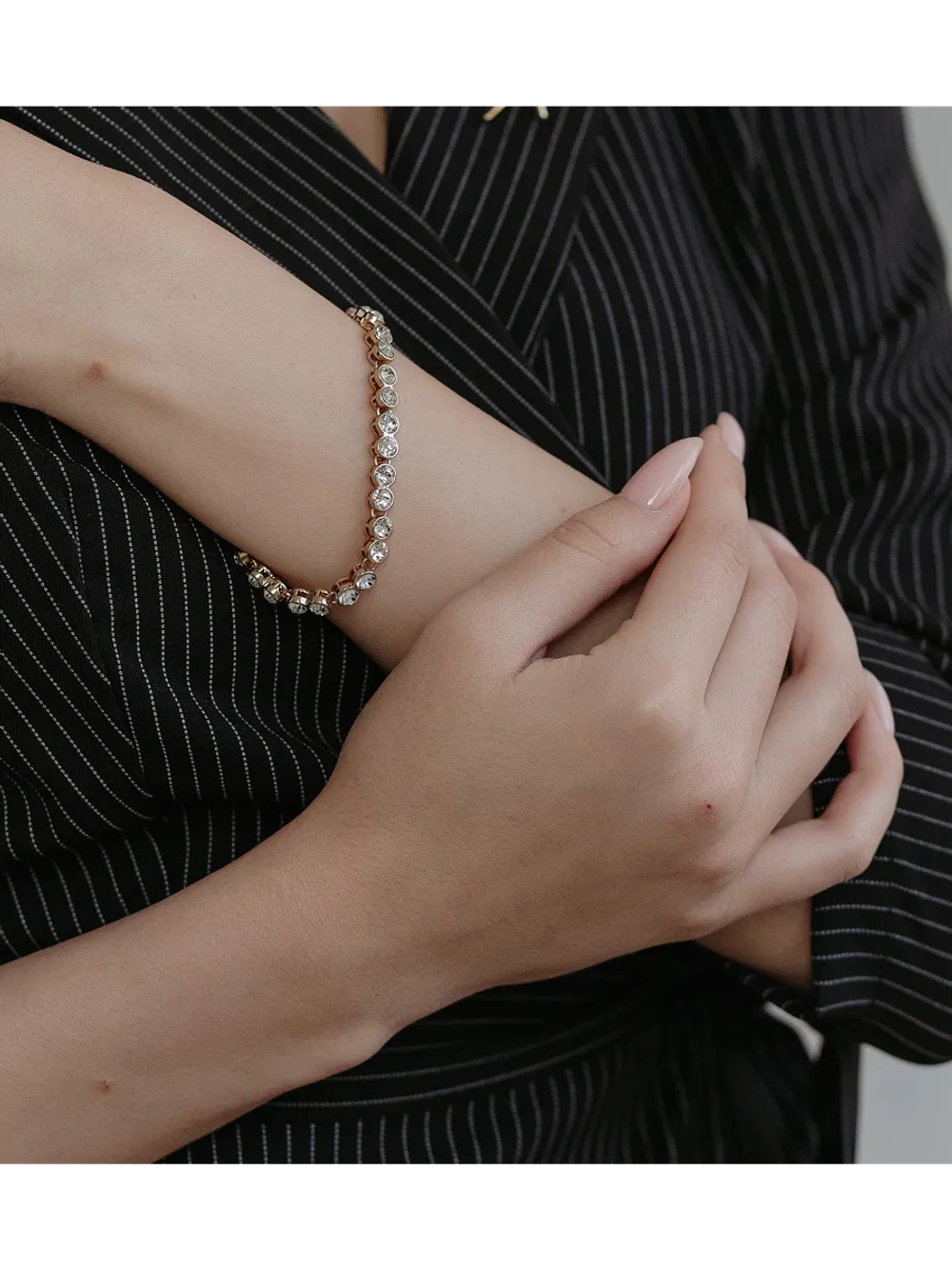 Браслет-дорожка Классик с черными кристаллами Swarovski