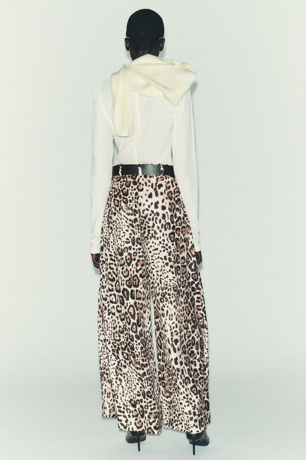 ZARA ШИРОКИЕ БРЮКИ ИЗ АТЛАСА С РЕМНЕМ, ЛЕОПАРДОВЫЙ