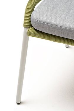 "Милан" стул плетеный из роупа, каркас алюминий светло-серый (RAL7035) муар, роуп салатовый меланж круглый, ткань светло-серая