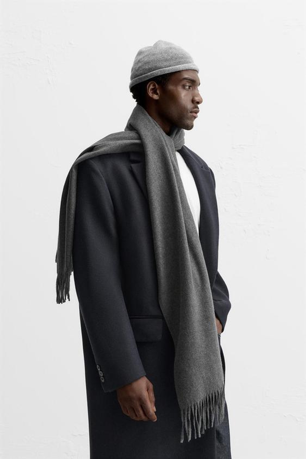 ZARA ШАРФ С БАХРОМОЙ, СЕРЫЙ