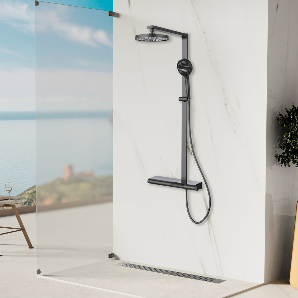 Душевая стойка Vincea Aspire VSFS-4AS1GM с изливом, вороненая сталь