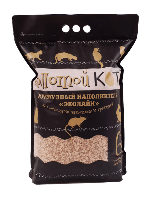 Золотой кот Кукурузный наполнитель для кошек и грызунов, 6 л