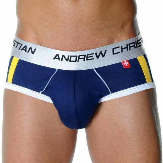 Мужские трусы брифы синие с передним пуш-ап Andrew Christian Shock Jock Racer Brief Navy