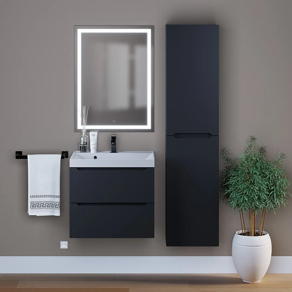 Тумба с раковиной Uperwood Tanos 60 см, подвесная, матовая, черная