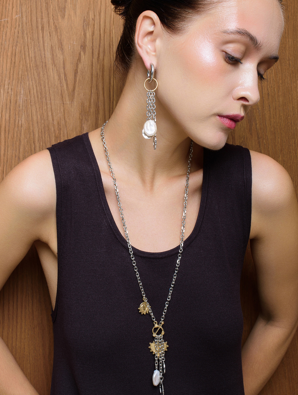 Серьги "Heart Coin Pearl" Bicolor