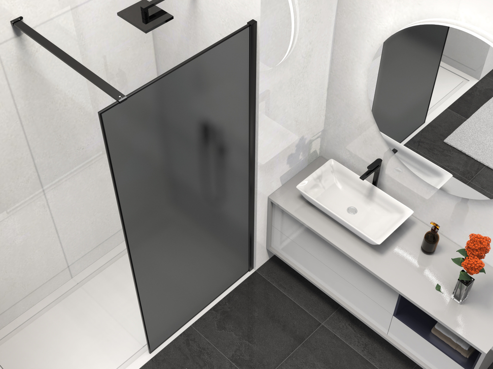 Душевая перегородка Walk-In VSW-1HS100GFB, 1000*2000, черный матовый, стекло матовое тонированное