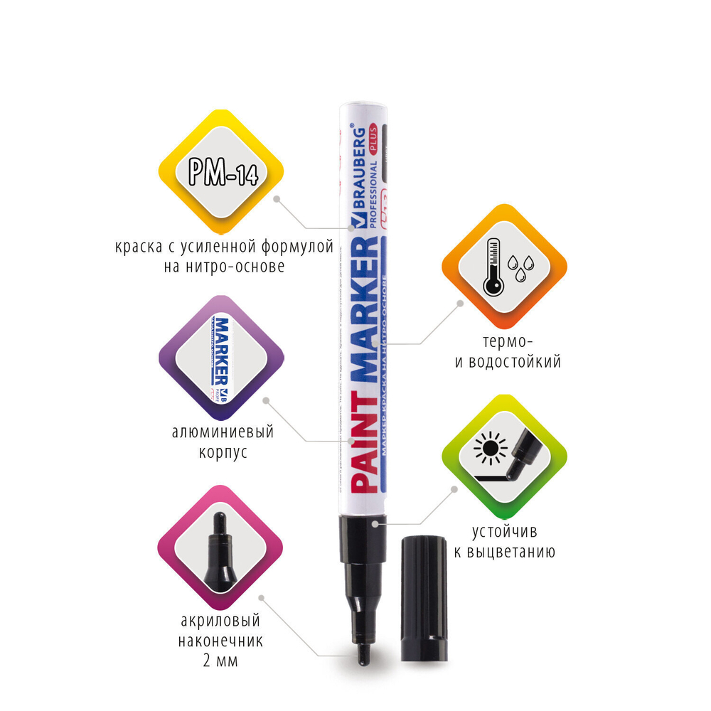 Маркер-краска лаковый (paint marker) 2 мм черный нитро-основа алюминиевый корпус BRAUBERG PROFESSIONAL PLUS (12 штук в упаковке)
