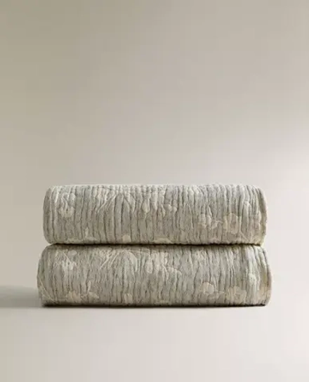 ZARA HOME ЖАККАРДОВЫЙ ПЛЕД С ЦВЕТОЧНЫМ УЗОРОМ, ЗЕЛЕНЫЙ