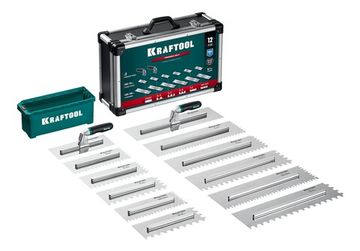 KRAFTOOL 280х115 мм (6шт) - 480х130 мм (6шт), набор нержавеющих гребенок со сменной 2к ручкой, в пластиковом кейсе (33268-H12)