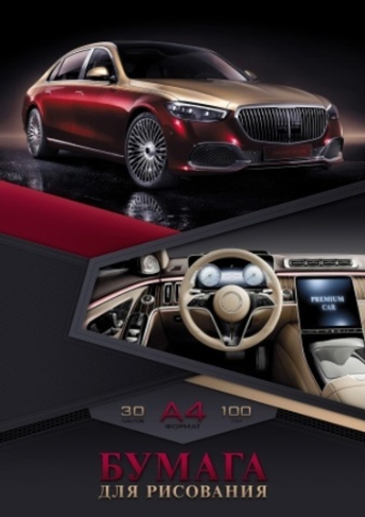 Набор бумаги для рисования 30л А4ф 100г/кв.м в папке тиснение-Premium car-