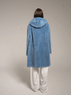 Шуба из 100% шерсти мериноса, синяя, Severina