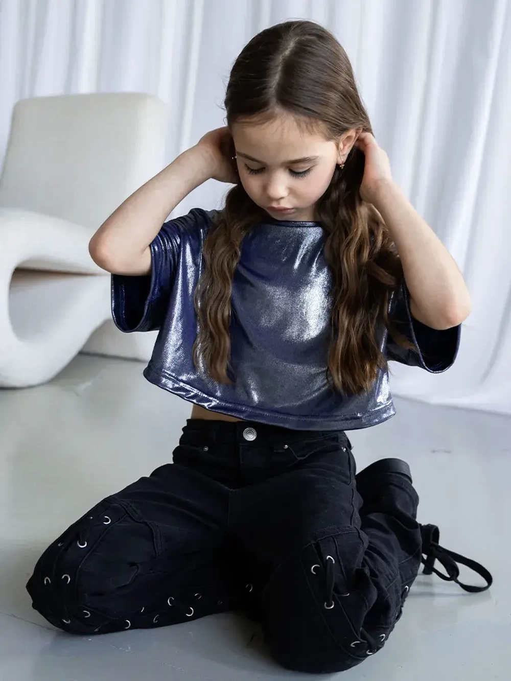 Футболка синяя праздничная для девочки