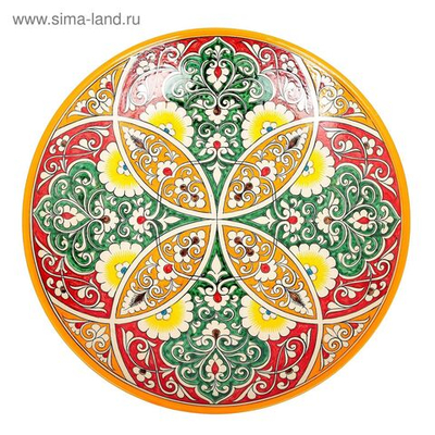 Ляган Риштанская Керамика Узоры , 42 см, оранжевый