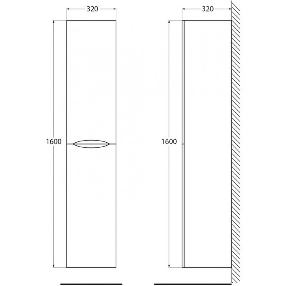 Шкаф пенал BelBagno 32 ACQUA-1600-2A-SC-BL-P подвесной Bianco Lucido