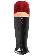 Телесный мастурбатор-вагина в черной колбе с вибрацией Fuck-O-Matic Pro XL