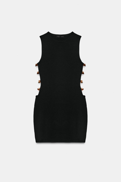 ZARA КОРОТКОЕ ТРИКОТАЖНОЕ ПЛАТЬЕ С РАЗРЕЗАМИ И БУСИНАМИ, ЧЕРНЫЙ