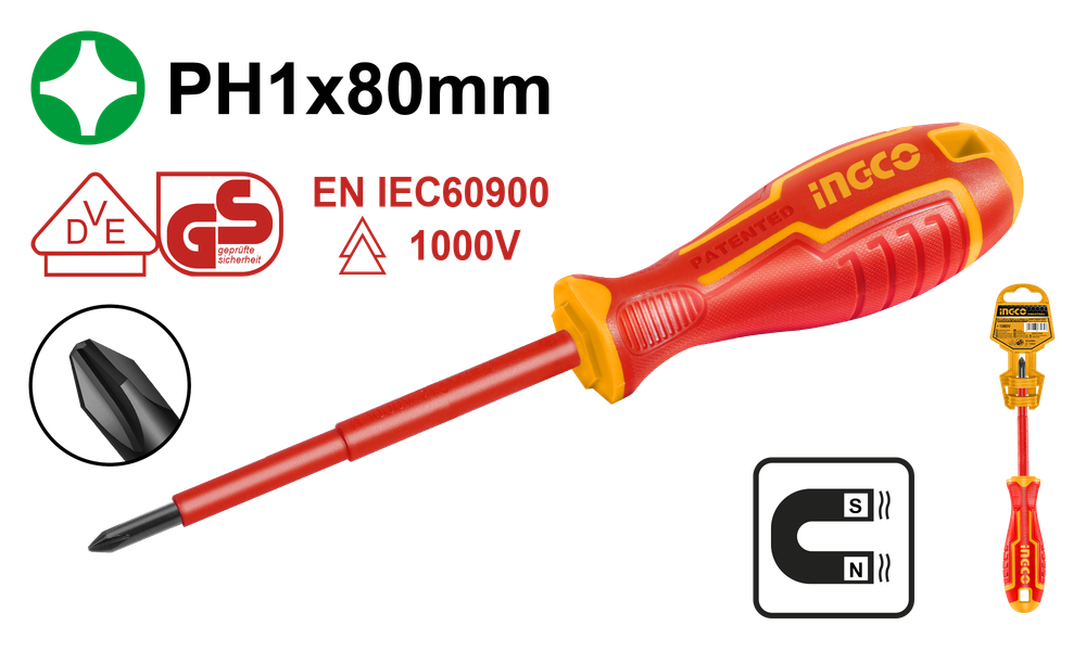 Отвертка диэлектрическая PH1 x 80 INDUSTRIAL