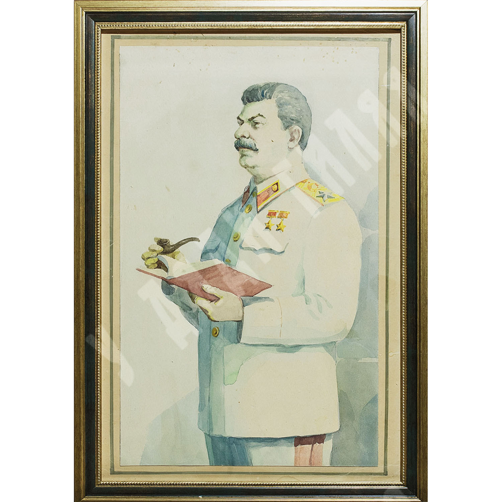 Неизвестный художник. Портрет Сталина (с натуры). 1940-е. Бумага, акварель.