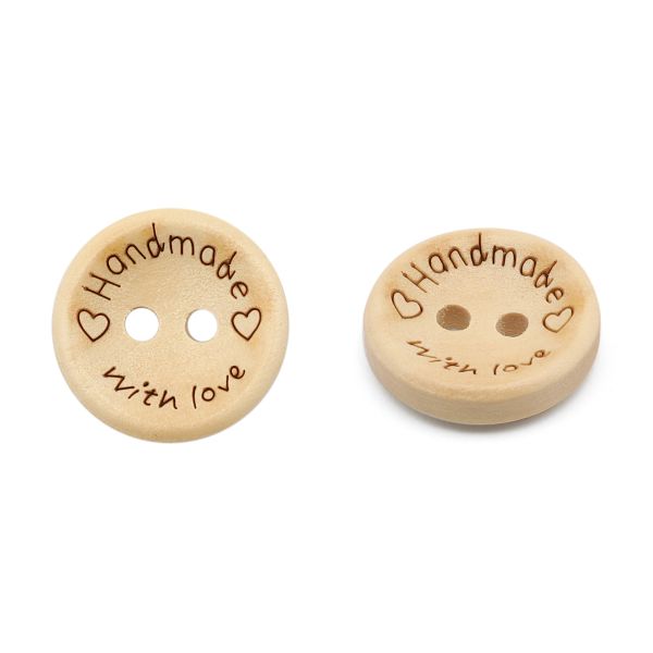 Пуговицы дерево 2 прокола 24L=15 мм, дерево Handmade with love, (Milk (молочный)), W22, 36 шт