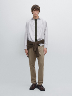 Massimo Dutti Зауженные брюки из саржи, коричневый