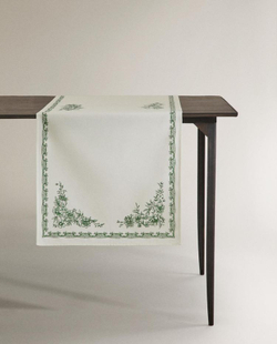 ZARA HOME СКАТЕРТЬ-ДОРОЖКА С ПРИНТОМ, ЗЕЛЕНЫЙ
