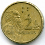 2 доллара 1995 год. Австралия. Абориген. Елизавета II. Тип 2. Бронза, диаметр 20.5 мм. VF