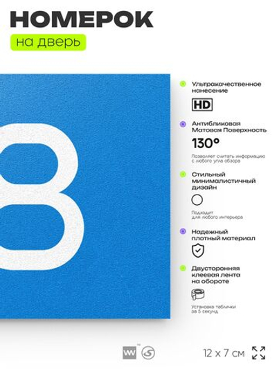 Табличка с номером 68 на дверь квартиры, для офиса, кабинета, аудитории, склада, голубая 120х70 мм, Айдентика Технолоджи