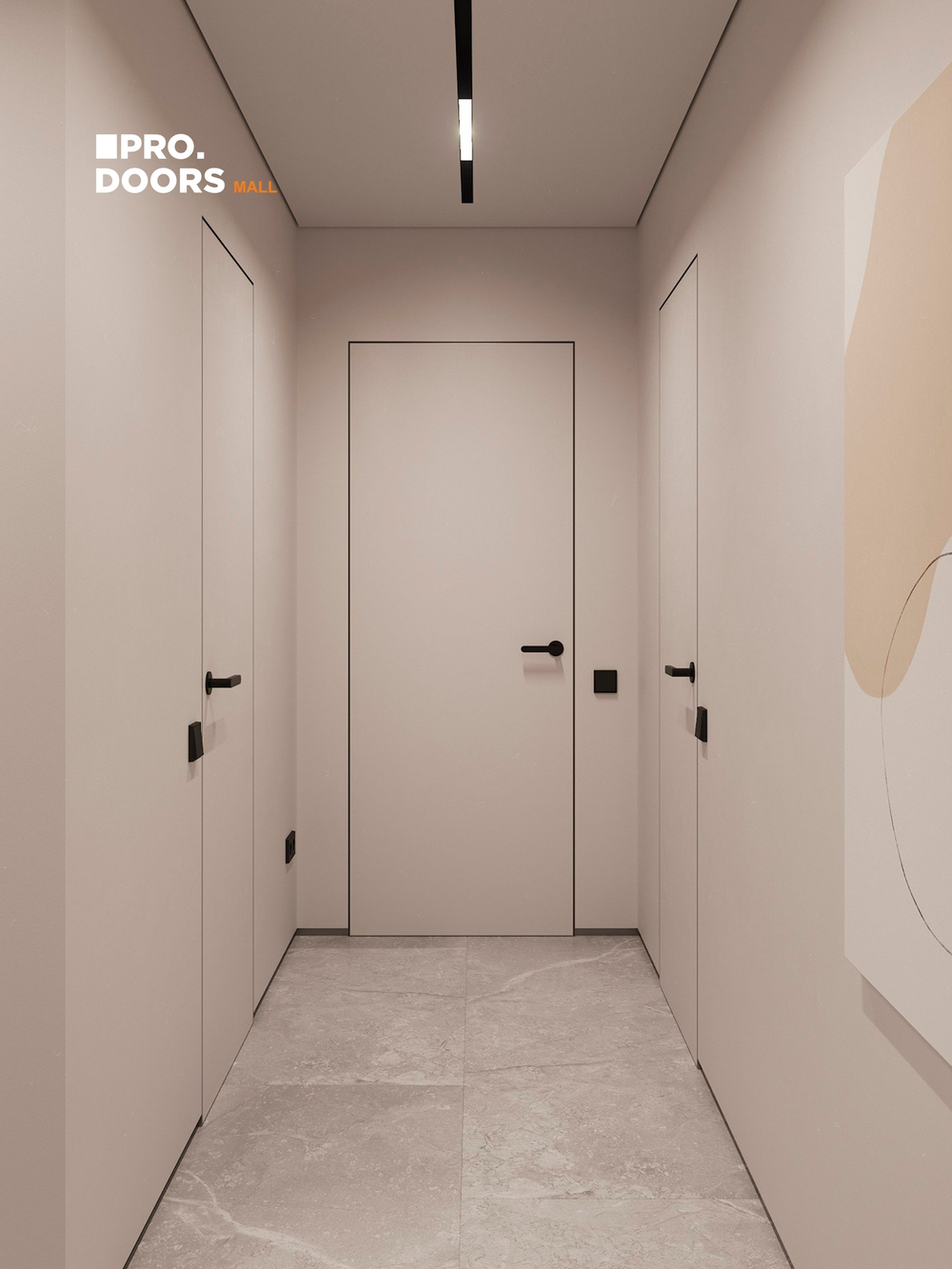 Дверь межкомнатная скрытого монтажа Invisible Revers, Скрытая дверь под покраску с черной кромкой, Левая