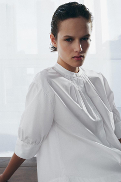 ZARA РУБАШКА С ОБЪЕМНЫМИ РУКАВАМИ ZW COLLECTION, БЕЛЫЙ