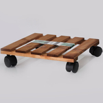 Подставка для цветов, 30х30х7, Флорэль, на колесиках, этажерка, напольное, на подоконник, полка, из массива дерева, коричневый, Dipriz