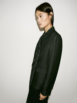 Massimo Dutti Приталенный двубортный блейзер - Limited Edition,черный