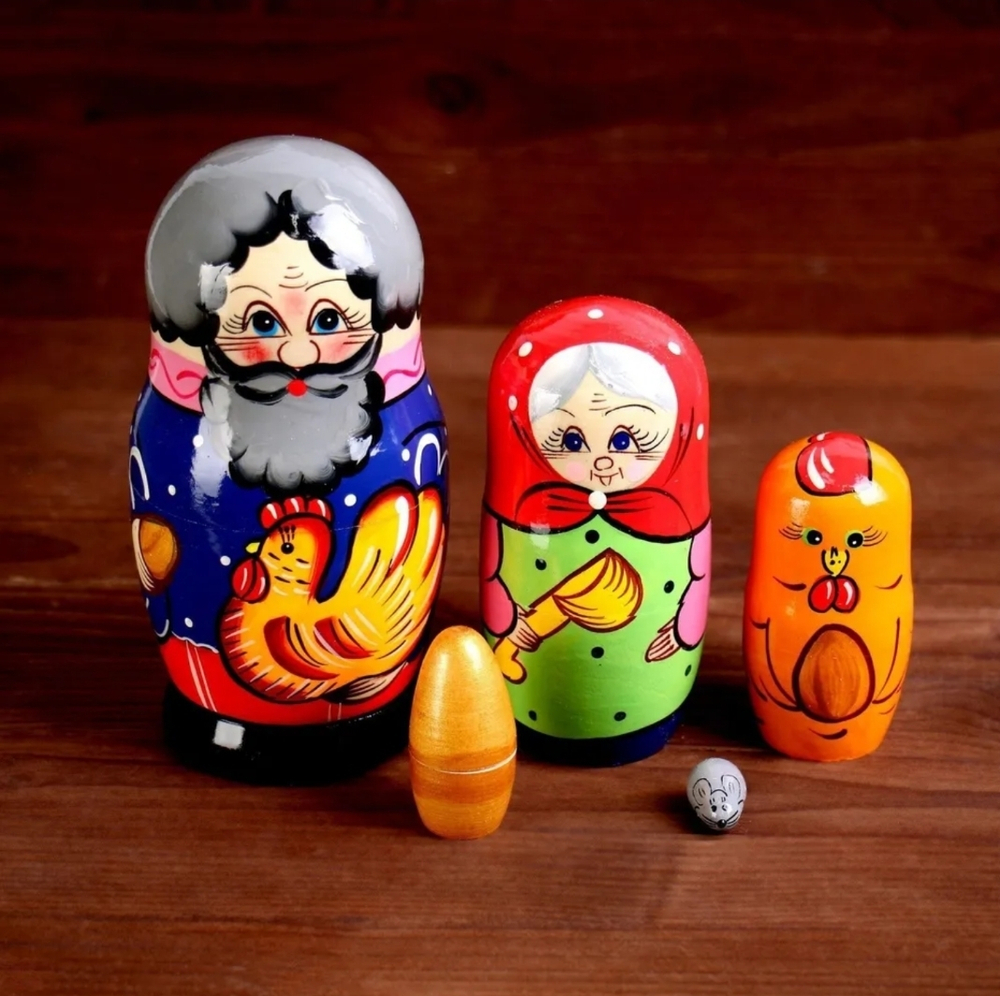 Матрешка "Сказка-Курочка Ряба" 5 кукольная. Высота самой большой куклы 15-18см