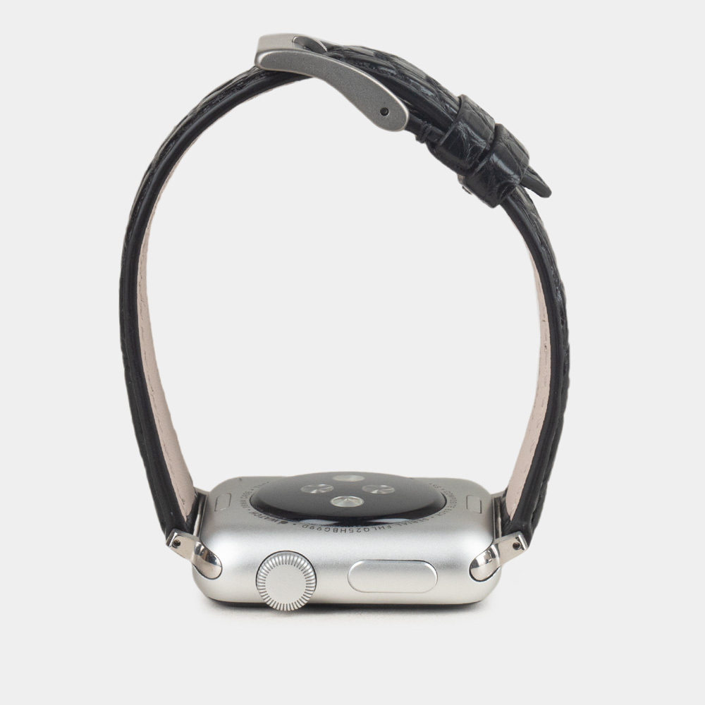 Ремешок для Apple Watch 44/45/46 mm из кожи аллигатора, черного цвета