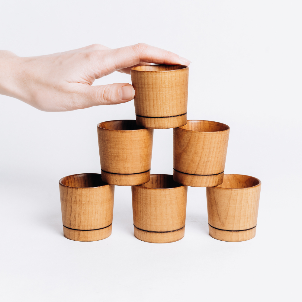 Деревянные рюмки (стопки, шоты). Набор 6 штук из дерева кедра. RN9