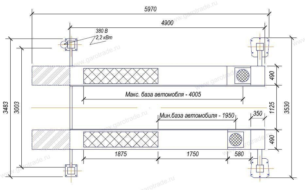 Четырехстоечный подъемник со свободным проходом RLP4-4.5WAF