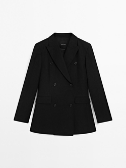 Massimo Dutti Двубортный пиджак из смесового льна, черный