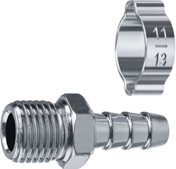 ЗУБР штуцер ″елочка″, 8 мм - 1/4″M, переходник с обжимным хомутом, Профессионал (64924-1/4-08)
