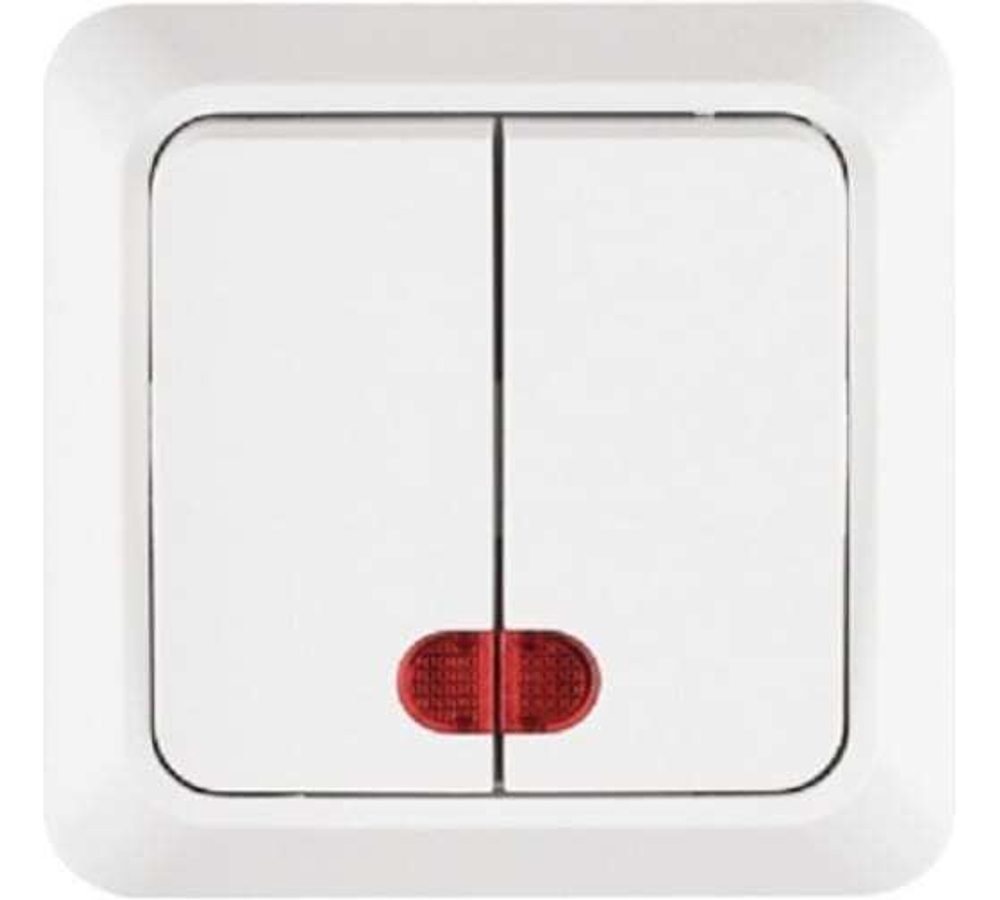 С0123 Выключатель 2-клавишный с подсветкой  белый