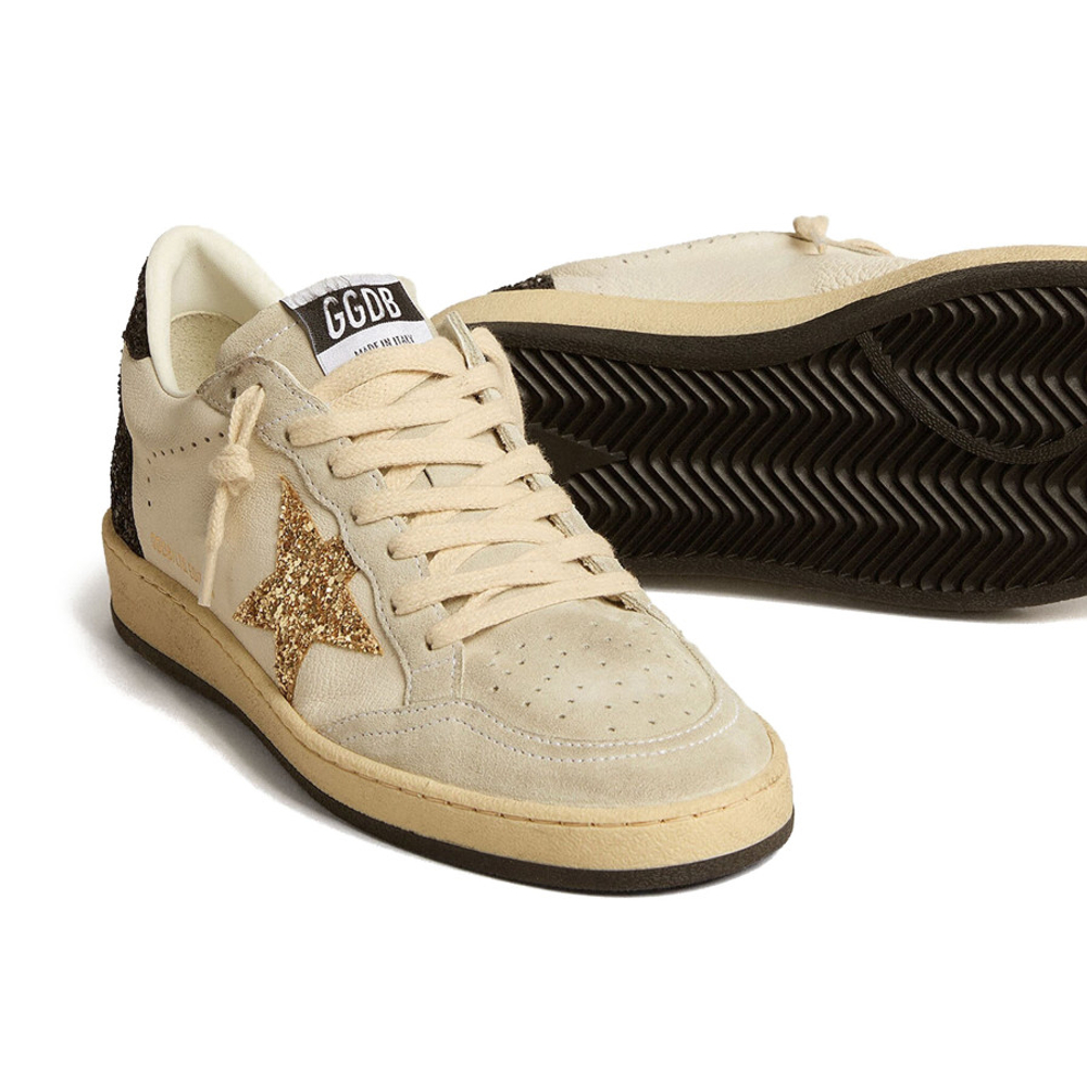 Женские Golden Goose Ball Star in Nappa with Gold Glitter Star and Black Heel Tab