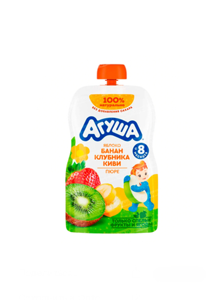 Пюре фруктовое Агуша Клубника-банан-киви 90 гр пауч